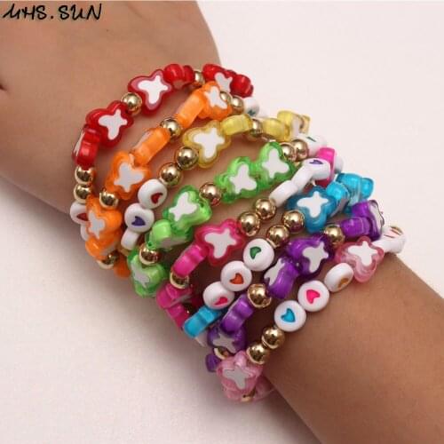 MHS.SUN 4Pcs Colorful Beads Bracelets Bangles For Girls Kids Child Beaded Handmade Party Jewelry Bracelet Fashion Gifts