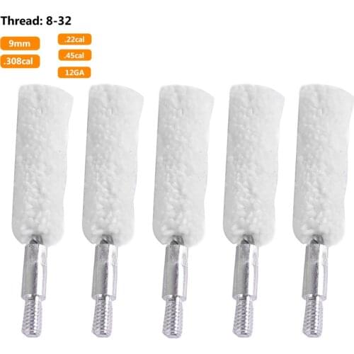 5PCS Hunting Mop Brush Set for 9mm Gauge 12 .30/.300/.308cal .22cal .45cal Swab Gun Cleaning Brush for Rifle Thread 8-32