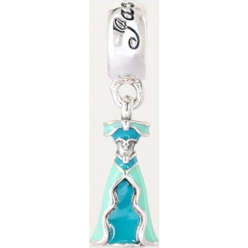 NEW Genuine 925 sterling silver jewelry necklace pendant enamel beads princess dress charm fit bracelet making for women