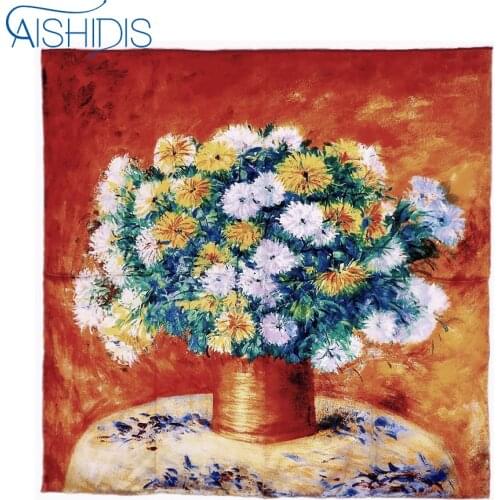 Women Luxurious Stain Silk Square Scarf Daisies Flower Print Soft Foulard Bufandas Fashion Wall Decoration