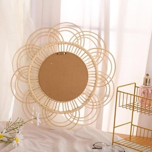 NEW Woven Rattan Dressing Mirror Innovative Art Decor Round Makeup Mirrors Bathroom Bedroom Wall Hanging Mirror Photo Props