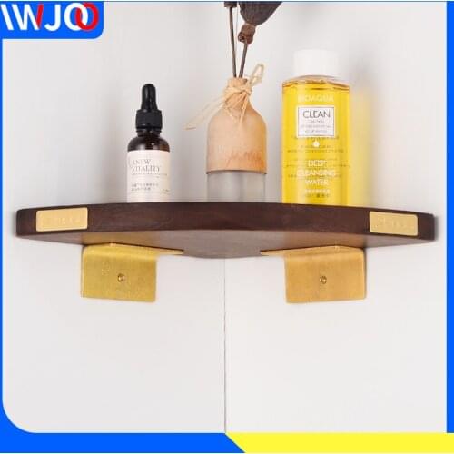Bathroom Shelf Organizer Brass Wooden Corner Storage Holder Shelves Bathroom Accessories Shower Caddy Shampoo Cosmetic Rack