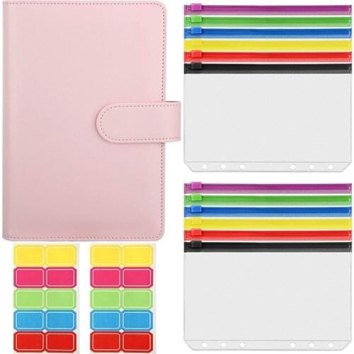 PPYY-A6 Binder, A6 PU Leather Notebook Binder, Budget Binder, with 12 Binder Pockets with Magnetic Closure