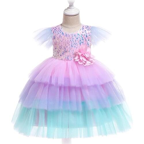 D0097Floral Print Mesh 2 pieces Princess Baby Girl Dress 2020New Spring Party Wedding Kid Dress For Girl Wholesale Child Clothes