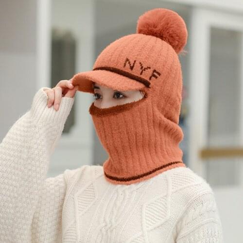 New Winter Hats Women Thick Knit Warm Beanies Hat Bib Female Windproof Cycling Wool Stitching Knitting Hedging Caps Sets