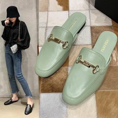 XIXIYIPIN Fashion Premium Leather Pointed Toe Mules Sexy Women Slippers Luxury Brand Designer Shoes for Woman Mules Ladies Shoes