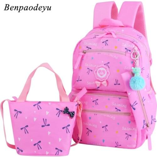 Student School Bag Girls Backpack Cute Bow Print Kids Backpack Girls School Bags Pencil Case Handbag Fashion Children Backpacks
