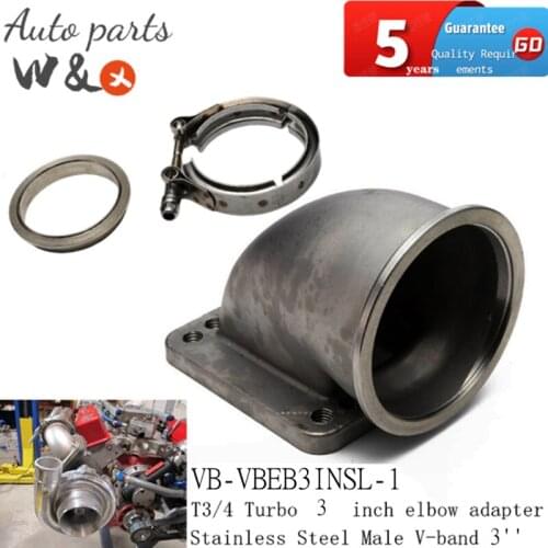 T3/4 Turbo 2.5 inch Vband 90 Degraa Elbow Adapter + Male V-Band Clamp Stainless Steel VB-VBEB2.5INSL-1