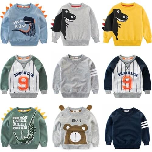 Boys Hoodies Kids Sweatshirt Toddler Girls Children Cotton Dinosaur Crocodile Cartoon Baby Tops Sweatshirts Winter Clothes Full