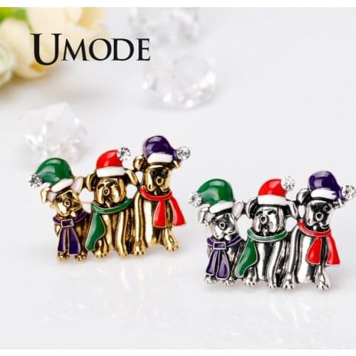 UMODE 3 Dogs Family Brooches Christmas Pins for Girls Cute Metal Trendy Jewelry Fashionable Animals Accessories for Women UX0046
