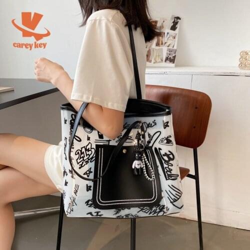 CAREY KAY Women Large-Capacity Transparent Tote Bags Female 2021 Summer New Jelly Shoulder Bags Wild Street Trendy Handbags
