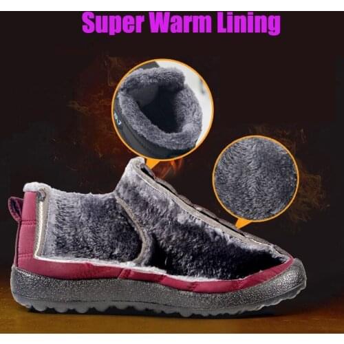 Waterproof Women Boots Ankle Snow Boots Shoes Unisex Winter Warm Plush Boots Comfortable Fur Shoes Big Size 35-46 Non-Slip Flats