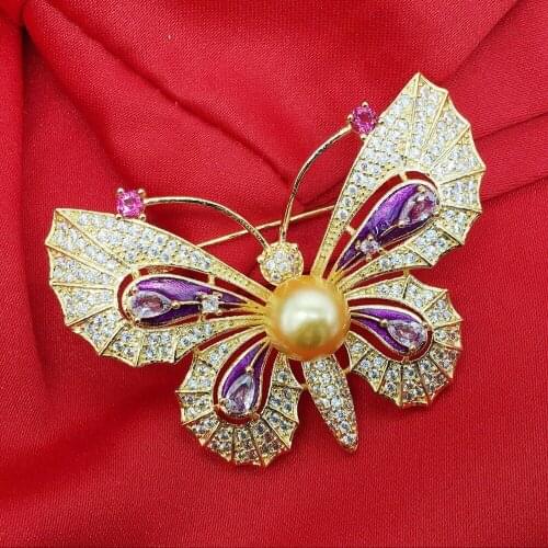 ALPHONSE Exquisite butterfly brooch pearl purple zircon brooch for women party gifts christmas jewelry pin pendant