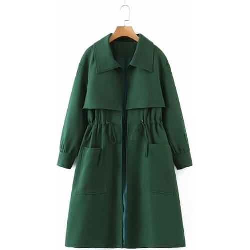 XIKOM Women Fashion Dark Green Vintage Streetwear Windbreaker Coat Female Long Sleeve Pocket Ladies Temperament Trench Outerwear