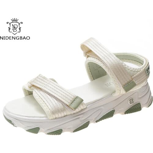 Women Sandals Korean Ladies Flats Shoes Ankle Strap Buckle Platform Sandals summer Open Toe Block Hollow Women Sandals Heels