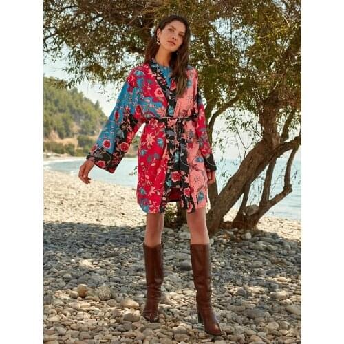 Women Flower Printed Kimono Cardigan Casual Cosplay Blouse Shirt Spring Summer Vintage Swim Cover-Ups Female Beach New 2021