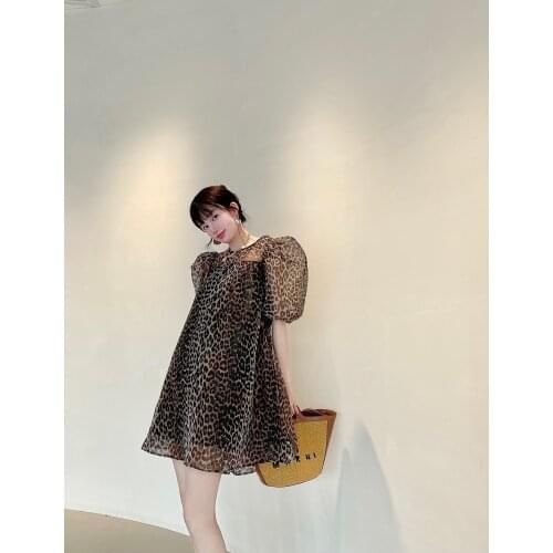 Women Summer Sexy Backless Puff Sleeve Leopard Fashion Dress For Female Ddxgz2 6.26
