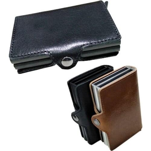 1 Piece Cowhide Leather and Aluminum New Automatic Credit Card Holder Men Business Credit Card High Quality Card Holder Wallet