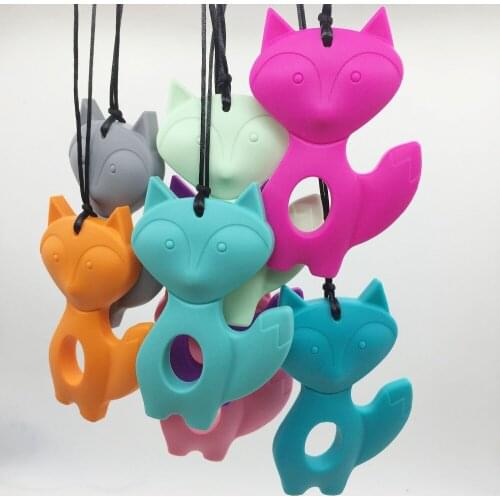 50PCS/lot Very Large Fox Pendant Teething Necklace. Fox Child Sensory Necklace. Fox Silicone Teether Necklace