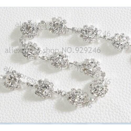 Free shipping1 yard/pack 1.4cm sunflower clear crystal chain trimmings for bridal wedding decoration garment shoes accessory