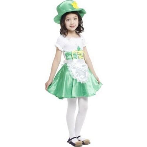 Free shipping ,Saint Patricks Day Childred cosplay party green Elf princess dress costumes