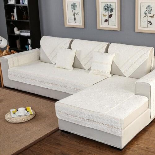100% Cotton Couch Cover White Color Sofa Cover Embroidered Flower Cushion Towel Sofa Slipcover Room Living Covers For Loveseat