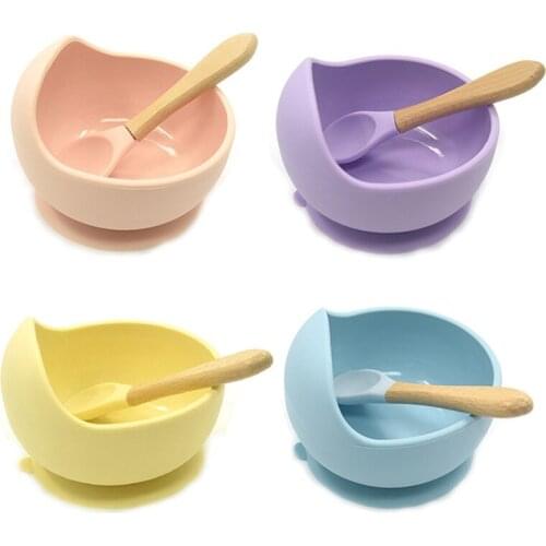 Childrens tableware baby sucker bowl baby silicone bowl spoon integrated portable anti-fall outing complementary food training
