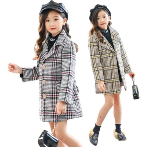 New kids jacket lattice woolen coat For Girls Winter Girl thick Long Jackets Kids Cotton Jacket&Outerwear wear Kids woolen coat