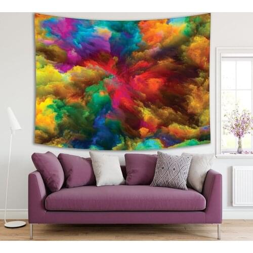 Tapestry Stylish Modern Abstract Artwork Flame Fog Autumn Nature Imagination Yellow Blue Green Red