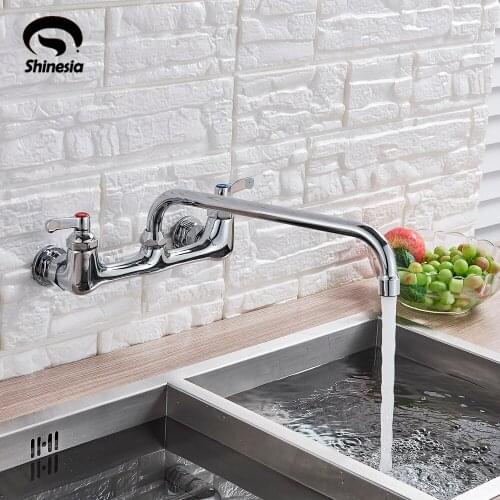 Shinesia Chrome/Brushed/Black Kitchen Faucet Mixer Tap Sink Faucet 360 Rotation Kitchen Faucet Hot and Cold Water Mixer Wall
