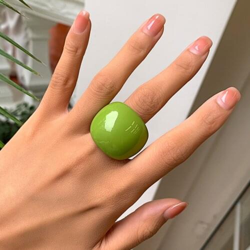 IngeSight.Z Korean Transparent Acrylic Geometric Chunky Rings Women Charm Colourful Rainbow Resin Knuckle Finger Rings Jewelry