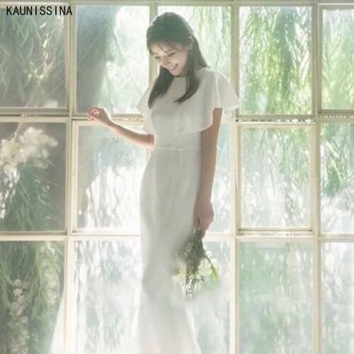 KAUNISSINA Mermaid Wedding Dress Simple White Short Sleeve Vestido De Noiva Long Bohemian Bride Dresses Romantic Birdal Gowns