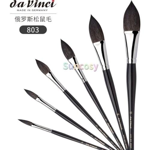 Da Vinci Watercolor Series 803 Paint Brush, Petit Gris Pur Cats Tongue Wash Russian Blue Squirrel Hair with Short Black Handle