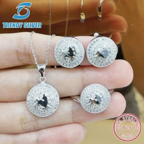 925 sterling silver zirconia CZ jewelry set ring earrings for woman pendant necklace 12 Constellations birthday gift Sagittarius
