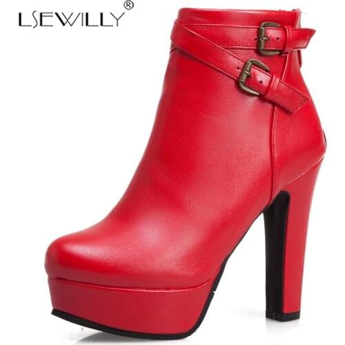 Lsewilly 2020 Winter round toe chunky Heel platform Ankle Boots buckle zipper soft PU leather motorcycle boots shoes woman K102