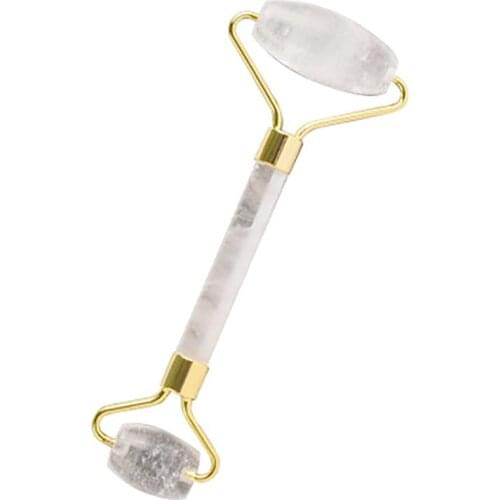 Natural White Crystal Facial Massage Roller Double Heads Jade Stone Face Massager Ice Roller Wrinkle Removal Face Skin Care Tool
