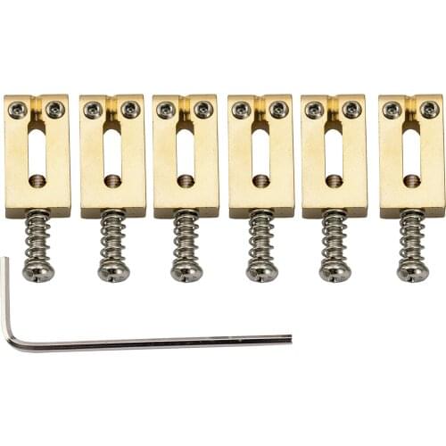Musiclily Pro 10.8mm Stainless Steel Modern Guitar Tremolo Bridge Saddles for Strat Electric Guitar, Gold (Set of 6)