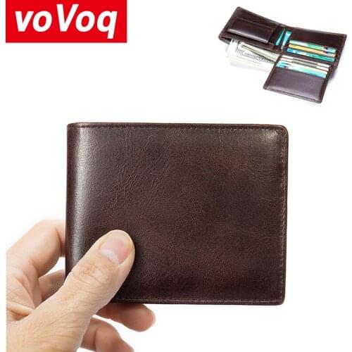 Luxury Mens Wallet Leather Solid Slim Wallets Genuine Leather Bifold Short Credit Card Holders Coin Purses Business Purse Male
