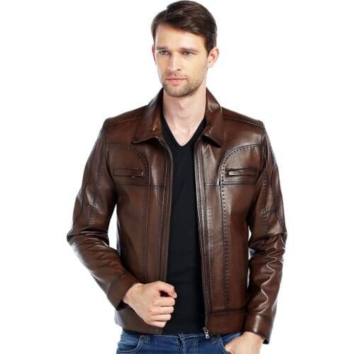 Genuine Soft Lambskin Leather Jacket Handmade Man Brown Jacket Biker Motorcycle Style Jacket Bomber Real Fur Coat Custom Product