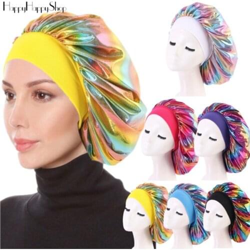 New Laser Pattern Women Elastic Wide Band Bonnet Cap Comfortable Night Sleep Hat Hair Loss Turban Cap Headwrap African Headwear