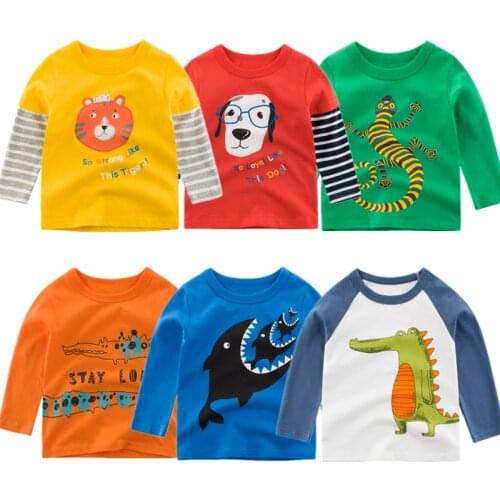 2021 Kids Solid Cotton Long Sleeve T-shirts Tops Boys Girls Cute Animal Print Tees 2 3 4 5 6 7 8 Years Children Sweatshirts