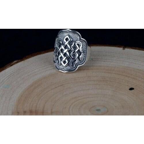 NEW 925 Silver Tibetan Endless Knot Ring Real 925 Sterling Silver Buddhist Sacred Symbol Ring Tibetan Lucky Symbol Ring