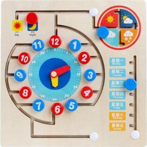 Montessori Educational Wooden Clock Toy Hour Minute Weather Calendar Colorful Clocks Learning Kids Toys For Children Gift