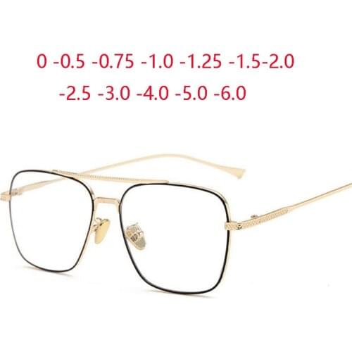 Big Frame Double Beam Metal Anti Blue Light Square Prescription Glasses For The Nearsighted Women Men Diopter 0 -0.5 -0.75 To -6