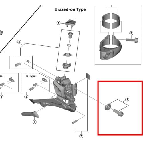 Road Bike FD-9000/6800/R8000 Front Derailleur Clamo Bolt&Radius Washer Y5NF98060