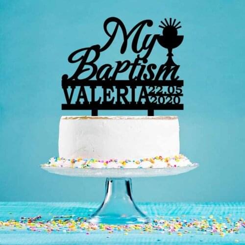 Personalized Party Cake Topper Custom Name Date My Baptism Cake Topper For Kids Christening Party Cake Decoration YC077
