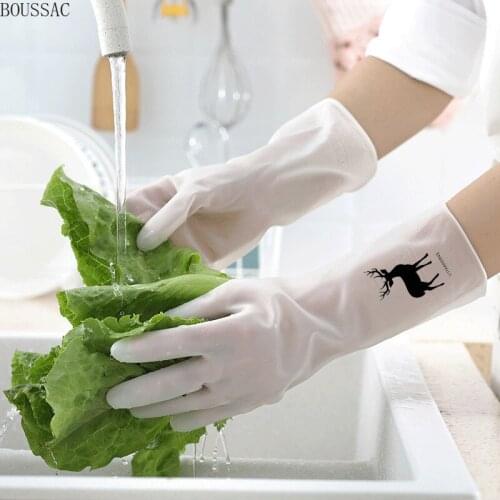 Daily household gloves transparent white laundry waterproof plastic leather clean non-slip durable kitchen dishes and dishes