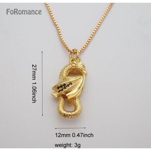 YELLOW GOLD PLATED GP 45CM BOX CHAIN & 3D DRAGON WITH BLACK CZ STONES ON THE WING PENDANT HEIGHT 27MM 1.06INCH