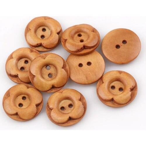 25PCS Natural Flowers Wooden Buttons Round Lt Color Sewing Buttons Scrapbooking 2 Holes Sewing Accessories 18mm For Child