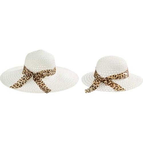 Family Matching Hats Mom And Me Lep[ard Straw For Kids Women Girl Lady Star Sun Bohemia Beach Wear